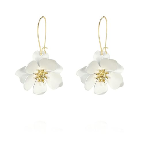 SIXDUTON Blumen Ohrringe Damen, Groß Blumenohrringe Anhänger für Mädchen Damen Partys Zubehör, Alltag, Hochzeit (Weiß) von SIXDUTON
