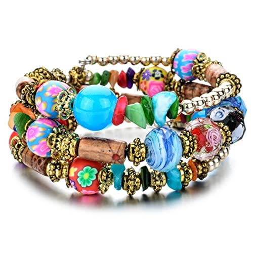 SIXDUTON Böhmische Perlen Armbänder, Mehrlagig Stapelbar Armbänder für Frauen Mädchen (Farbe) von SIXDUTON