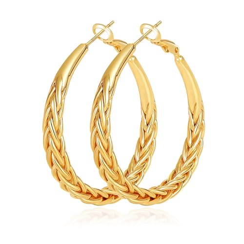 SIXDUTON Creolen Damen 30/40/50mm | Großkreis Ohrringe 14K Vergoldete Gold/Silber | Hypoallergen & Leicht | Extra Dicke Minimalistische Ohrstecker für Frauen (Gold-40mm) von SIXDUTON