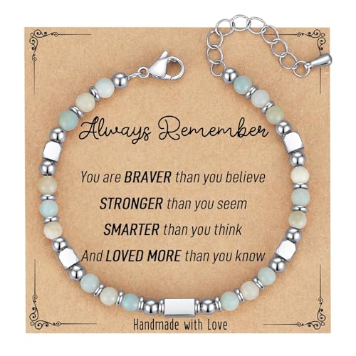 SIXDUTON Edelstein Armband für Damen Mädchen, Chakra Armbänder Edelstahl Perlenarmbänder Verstellbare Boho Armband Schmuck Mutmacher Geschenke für Frauen Mädchen Beste Freundin (Amazonit) von SIXDUTON