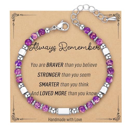 SIXDUTON Edelstein Armband für Damen Mädchen, Chakra Armbänder Edelstahl Perlenarmbänder Verstellbare Boho Armband Schmuck Mutmacher Geschenke für Frauen Mädchen Beste Freundin (Imperialer Jaspis) von SIXDUTON