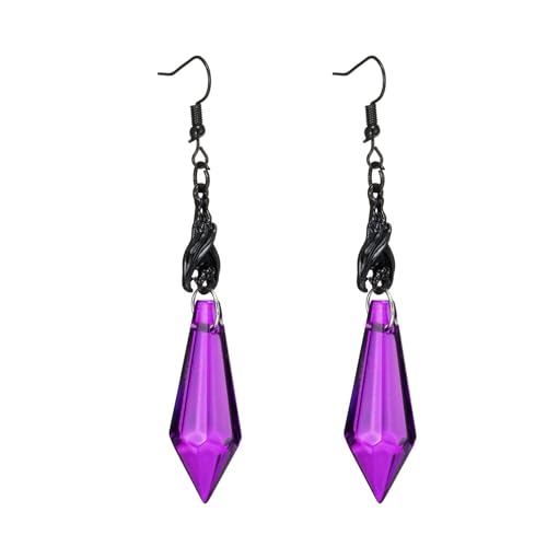 SIXDUTON Gothic Dark Fledermaus Ohrringe Anhänger für Damen, Rot Schwarz Punk Rock Style Kristall Teardrop Ohrringe, Retro Goth Halloween Schmuck Kostüm Accessoires (Lila) von SIXDUTON