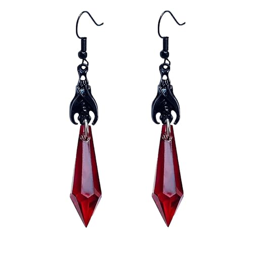 SIXDUTON Gothic Dark Fledermaus Ohrringe Anhänger für Damen, Rot Schwarz Punk Rock Style Kristall Teardrop Ohrringe, Retro Goth Halloween Schmuck Kostüm Accessoires (Rot) von SIXDUTON