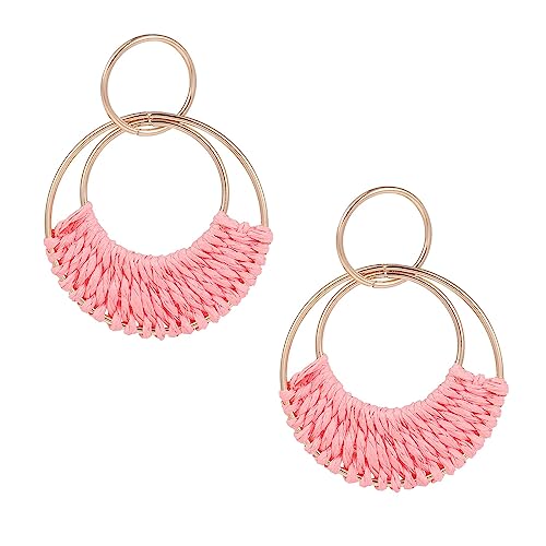 SIXDUTON Creolen Ohrringe für Damen, Hand Gefertigte Stroh Wicker Rattan Ohrringe, Retro Ohrringe Vintage Bohemian Ohrringe Schmuck Geschenk für Frauen und Mädchen (Rosa) von SIXDUTON