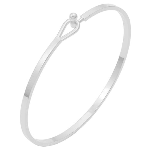 SIXDUTON Armreif Gold Damen Edelstahl Einfache Stil Liebe Freundschaft Armband Glatt Poliert Oval Armspangen-Armband Schmuck Geschenke für Frauen (Silber) von SIXDUTON