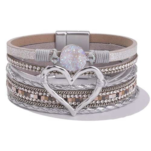 SIXDUTON Boho Armbänder Statement Armreifen für Damen, Bohemian Mehrschichtige Festival Accessoires Kleidung Vintage Schmuck für Frauen (Grau) von SIXDUTON