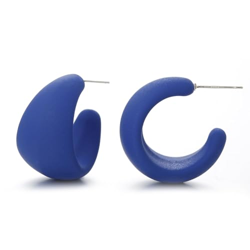 SIXDUTON Neon Ohrringe Damen Acryl Vintage 80er Statement Ohrringe C-Form Bunte Creolen Leichter Schmuck für 70er 80er 90er Party Zubehör Ohrhänger (Königsblau) von SIXDUTON