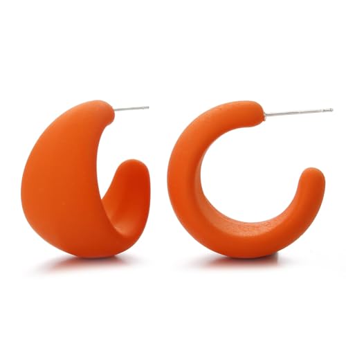 SIXDUTON Neon Ohrringe Damen Acryl Vintage 80er Statement Ohrringe C-Form Bunte Creolen Leichter Schmuck für 70er 80er 90er Party Zubehör Ohrhänger (Orange) von SIXDUTON