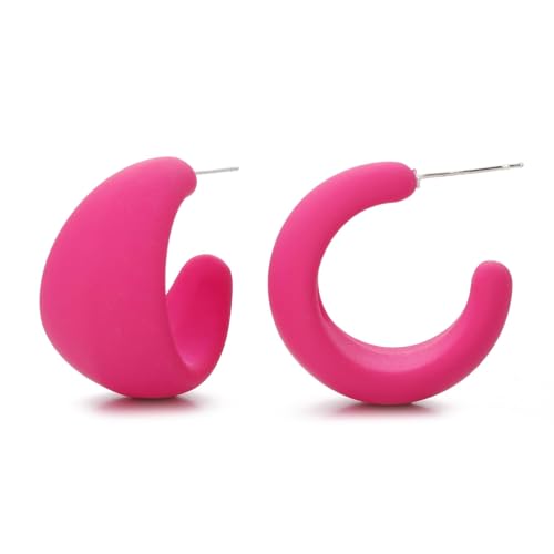 SIXDUTON Neon Ohrringe Damen Acryl Vintage 80er Statement Ohrringe C-Form Bunte Creolen Leichter Schmuck für 70er 80er 90er Party Zubehör Ohrhänger (Rosenrot) von SIXDUTON