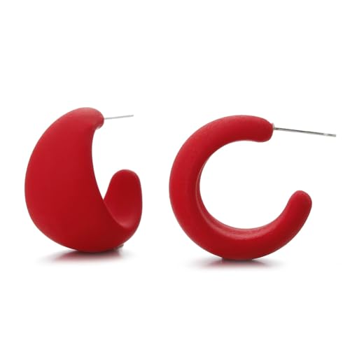 SIXDUTON Neon Ohrringe Damen Acryl Vintage 80er Statement Ohrringe C-Form Bunte Creolen Leichter Schmuck für 70er 80er 90er Party Zubehör Ohrhänger (Rot) von SIXDUTON