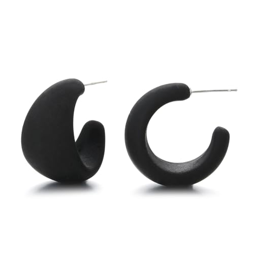 SIXDUTON Neon Ohrringe Damen Acryl Vintage 80er Statement Ohrringe C-Form Bunte Creolen Leichter Schmuck für 70er 80er 90er Party Zubehör Ohrhänger (Schwarz) von SIXDUTON