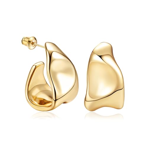 SIXDUTON Ohrringe Gold Damen 14 Karat Vergoldet Kleine Ohrstecker, Kleine Klobige Creolen Ohrringe Hängend Goldschmuck Geschenke für Mama Frauen Mädchen (Gold) von SIXDUTON