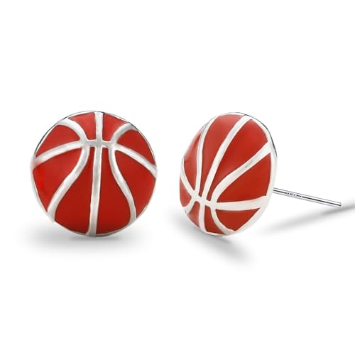 SIXDUTON Ohrringe aus 925 Sterling Silver Silber für Damen, Ohrringe Fasching Schmuck Sportlich Ohrring Frauen Fans Stil für Fußball Zierliche Ohrstecker Geschenk (Basketball) von SIXDUTON