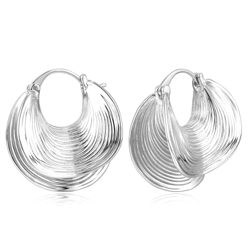 SIXDUTON Ohrringe für Damen Silber 925 Creolen 14K Vergoldete Ohrringe Hängend Hypoallergen Chunky Gold Schmuck Geschenke (Silber) von SIXDUTON