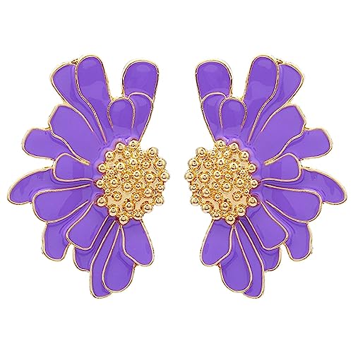 SIXDUTON Ohrringe Damen Vintage Blumen Ohrringe Gänseblümchen Earrings, Hypoallergene Ohrringe Party Modeschmuck für Frauen und Mädchen (Lila) von SIXDUTON