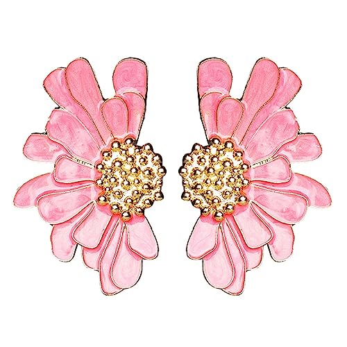 SIXDUTON Ohrringe Damen Vintage Blumen Ohrringe Gänseblümchen Earrings, Hypoallergene Ohrringe Party Modeschmuck für Frauen und Mädchen (Rosa) von SIXDUTON