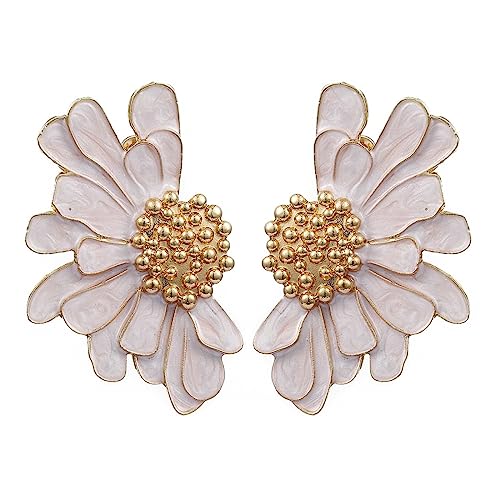 SIXDUTON Ohrringe Damen Vintage Blumen Ohrringe Gänseblümchen Earrings, Hypoallergene Ohrringe Party Modeschmuck für Frauen und Mädchen (Weiss) von SIXDUTON