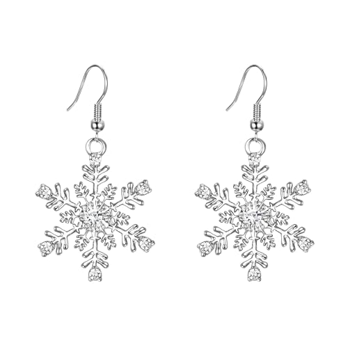 SIXDUTON Weihnachtsohrringe Schneeflocken Ohrringe für Damen Mädchen, Hängende Schneeflocke Ohrringe Weihnachten, Hypoallergen Ohrstecker Weihnachten Silber Tropfen Ohrringe Weihnachtsschmuck von SIXDUTON
