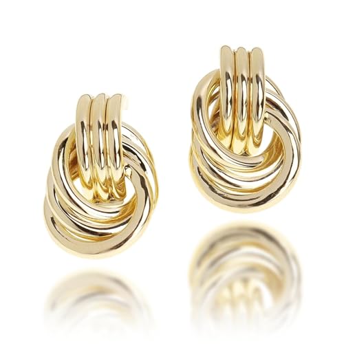 SXIDUTON Klobige Gold Creolen Ohrring für Damen, Dreifach Runder Dicker Leichte Ohrring Schmuck für Frauen und Mädchen (Gold) von SIXDUTON