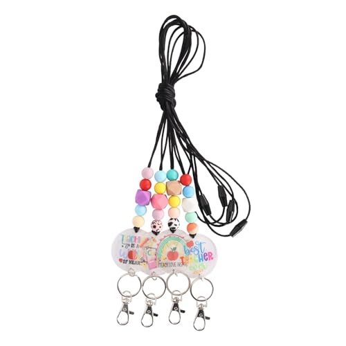 SIXRUN Lehrer Perlen -Lanyard für Ausweise und Schlüssel, Schöne Silikon -Acryl -Halskette mit Kartenhalter, Süße Wertschätzung, Einstellbarer Breakaway -Verschluss von SIXRUN