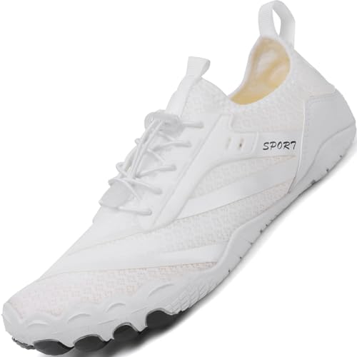 Sixspace Barfußschuhe Damen Herren Fitnessschuhe Sport Traillaufschuhe Minimalistische Barfuss Schuhe Atmungsaktive Kletterschuhe rutschfeste Badeschuhe Wassersportschuhe(Weiß,37 EU) von Sixspace