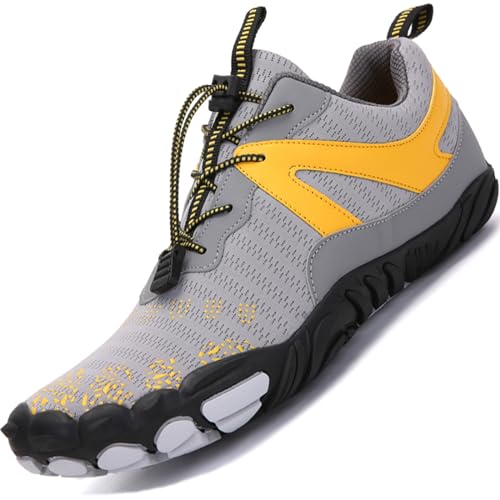 Sixspace Barfußschuhe Herren Damen Fitnessschuhe Sport Traillaufschuhe Minimalistische Barfuss Schuhe Atmungsaktive Kletterschuhe rutschfeste Badeschuhe(Grau/Gelb,38 EU) von Sixspace