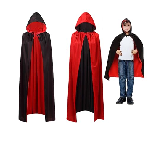SIXSSSM Halloween Vampir Umhang, Erwachsene Vampir Kostüm, Umhang mit Kapuze Schwarz Rot Doppelseitig, für Cosplay Halloween Kostüm (90) von SIXSSSM
