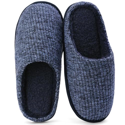 SIXXIN Herren-Hausschuhe, pelzig, für drinnen und draußen, rutschfeste Hausschuhe für Herren, Blau, 41 EU von SIXXIN