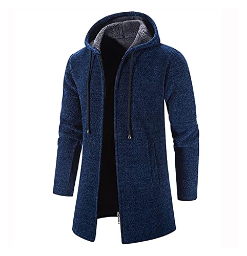 Herren Kapuze Wintermantel Mantel Lang Slim Fit Herrenmantel Winter Premium Business Mantel Männer Wollmantel Langer Sweatjacke Mantel Windbreaker Warm Wolle Mantel (Color : Blue, Size : 3XL) von SIYAN