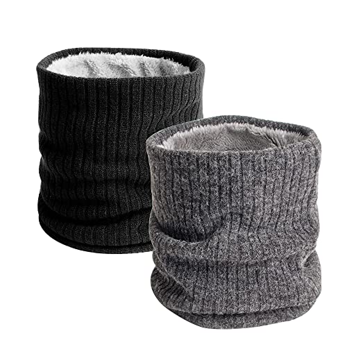 SIYINGSAERY 2 Stück Schlauchschal Winter Loop Schal Strick Winterschal Shwarz Halstuch Grau Halswärmer Unisex Schlauchtuch Winddicht Halsschlauch Nackenwärmer mit verdicktem Fleece Futter für Outdoor von SIYINGSAERY