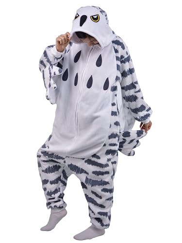 SIYUE Onesie Kostüm Relaxo Jumpsuit Schneeeule Erwachsene Pyjamas Damen Herren Kostum Tier Snowy Owl Schlafanzug Weihnachten Karneval Halloween PJ-XueXiao L von SIYUE