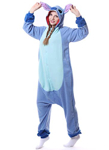 Stitch Onesie Relaxo Kostüm Jumpsuit Tier Relax Kostuem Damen Herren Pyjama Fasching Halloween Schlafanzug Cosplay Erwachsene Karneval Einteiler Blue L von SIYUE