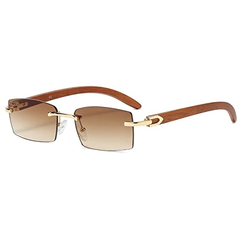 2024 Neue randlose Sonnenbrille für Herren, rechteckig, Vintage-Sonnenbrille, Damen, Retro, quadratisch, modische Brillen (Farbe: Braun) von SIbeg