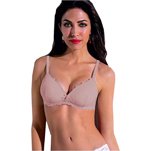 SIELEI 1 Stück Damen-BH 2676 ohne Bügel Push Up aus Spitze - Cup B, Puder, 80B von SIeLEI