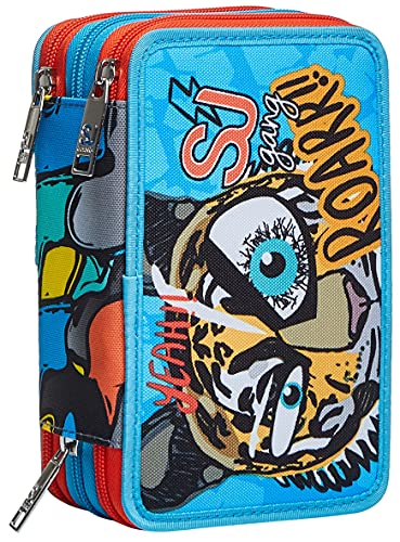 SJ GANG Federmäppchen, Mäppchen, mehrfarbig, Federtasche für Schreibwaren, Etui mit Stiften, Kugelschreiber, & mehr, Kinder, Mädchen & Jungen, Grundschule, 3 Fächer; Tiere türkis von SJ GANG STYLE JAM GANG