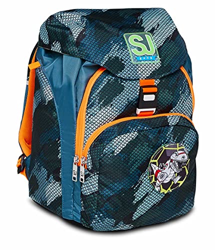 SJ Schulranzen, gepolstert & flexibel, mit Trinkflaschenfach, Seitentaschen, Brust- und Hüftgurt; nachhaltiges Gewebe; Rucksack für Grundschule&Freizeit, Mädchen & Jungen, MICROLIGHT- GREEN SHADOWS von SJ GANG STYLE JAM GANG