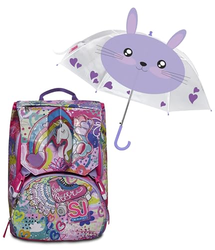 SJ GANG STYLE JAM GANG Schulrucksack Big -Magicflip Girl – erweiterbarer Rucksack mit Doppelfach – Grundschule + violetter Regenschirm, Hasenmuster SJ GANG STYLE JAM GANG Schulrucksack Big -Magicflip Girl – erweiterbarer Rucksack mit Doppelfach – Grundschule + violetter Regenschirm, Hasenmuster von SJ GANG STYLE JAM GANG