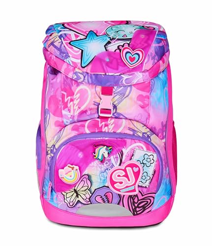SJ GANG STYLE JAM GANG Schulrucksack Soft Plus, Fuchsia, Gummieinsätze an Tasche und Klappe mit repositionierbaren Patches, 24 l, Rucksack für die Grundschule, Rucksack für Mädchen, fuchsia, Taglia von SJ GANG STYLE JAM GANG