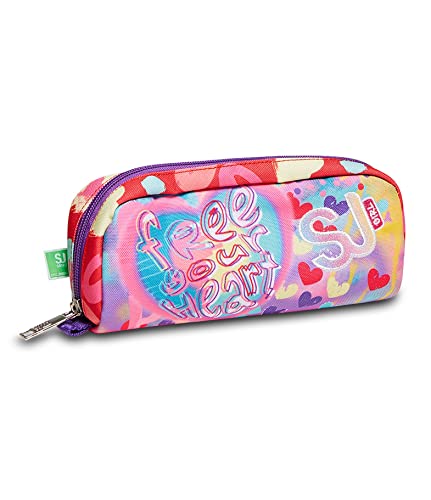 SJ GANG STYLE JAM GANG Mäppchen, Federtasche Federmappe Etui Schule für Jungen Mädchen mit Reißverschluss, Stiftetasche, rosa Herzen von SJ GANG STYLE JAM GANG