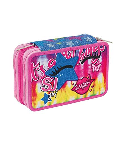 SJ GANG STYLE JAM GANG Federmäppchen, Mäppchen, Mehrfarbig, Federtasche für Schreibwaren, Etui mit Stiften, Kugelschreiber, & mehr, 3 Fächer, Mädchen & Jungen, Schule - Grundschule, rosa von SJ GANG STYLE JAM GANG