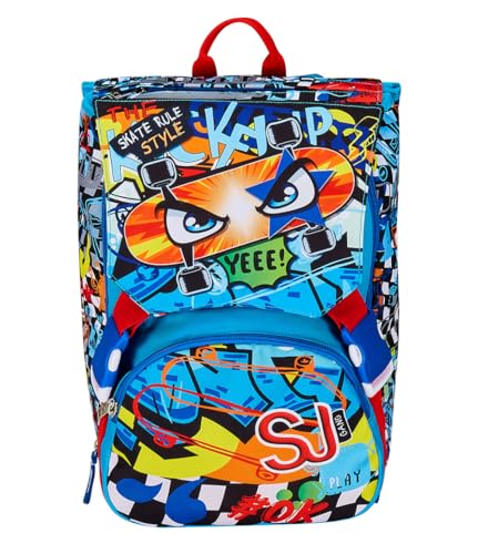 SJ GANG STYLE JAM GANG Erweiterbarer Schulranzen, ab 1. Klasse, Schulrucksack mit Extra Volumen; Geräumige Schultasche für Mädchen und Jungen, mit Trinkflaschenfach, blau von SJ GANG STYLE JAM GANG