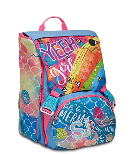 SJ Rucksack, Schulranzen für Grundschule, ab 1. Klasse, Erweiterbarer Schulranzen, Extra Volumen; Geräumige Schultasche für Mädchen und Jungen, rosa/Muster, mit Flip-System von SJ GANG STYLE JAM GANG