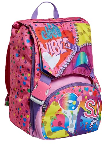 SJ Rucksack, Schulranzen für Grundschule, ab 1. Klasse, Erweiterbarer Schulranzen, Extra Volumen; Geräumige Schultasche für Mädchen und Jungen, rosa/Muster, mit Flip-System von SJ GANG STYLE JAM GANG