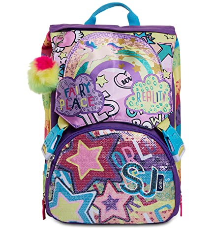 SJ GANG STYLE JAM GANG Seven Big Ausziehbarer Schulrucksack — Mehrfarbiges Mädchen — Grundschule mit Flip-System — Wendbare Pailletten von SJ GANG STYLE JAM GANG