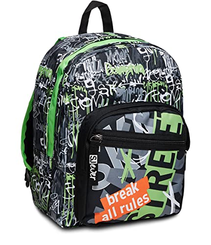 SJ Rucksack, Schulranzen für Grundschule, ab 1. Klasse, Schulrucksack mit Doppelfach, Extra Volumen; Geräumige Schultasche für Mädchen und Jungen, mehrfarbig/Muster von SJ GANG STYLE JAM GANG