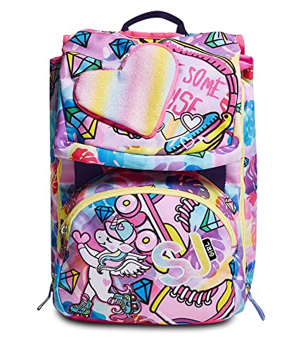 SJ Rucksack, Schulranzen für Grundschule, ab 1. Klasse, Erweiterbarer Schulranzen, Extra Volumen; Geräumige Schultasche für Mädchen und Jungen, rosa/Muster, mit Flip-System von SJ GANG STYLE JAM GANG