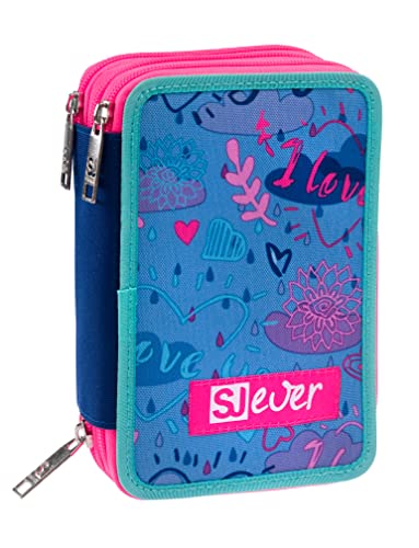 SJ GANG Federmäppchen, Mäppchen, mehrfarbig, Federtasche für Schreibwaren, Etui mit Stiften, Kugelschreiber, & mehr, Kinder, Mädchen & Jungen, Grundschule, 3 Fächer; SJ-Muster blau Fantasie von SJ GANG STYLE JAM GANG