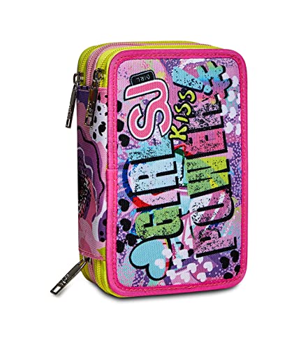 SJ GANG Federmäppchen, Mäppchen, mehrfarbig, Federtasche für Schreibwaren, Etui mit Stiften, Kugelschreiber, & mehr, Kinder, Mädchen & Jungen, Grundschule, 3 Fächer; SJ-Muster violett von SJ GANG STYLE JAM GANG