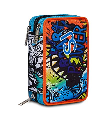 SJ Federmäppchen, Mäppchen, mehrfarbig, Federtasche für Schreibwaren, Etui mit Stiften, Kugelschreiber, & mehr, 3 Fächer, Mädchen & Jungen, Schule - Grundschule, XXL, blau von SJ Gang