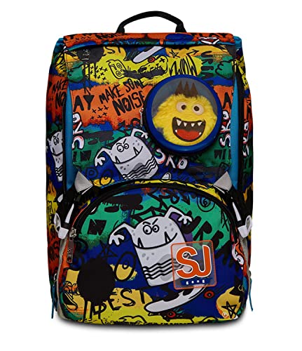 SJ Gang Rucksack für Schule BIG - CRITTY BOY - ausziehbarer Rucksack mit doppeltem Fach - Vordertasche mit doppelseitigem Anhänger - Blau, mehrfarbig, Taglia unica, schule von SJ Gang